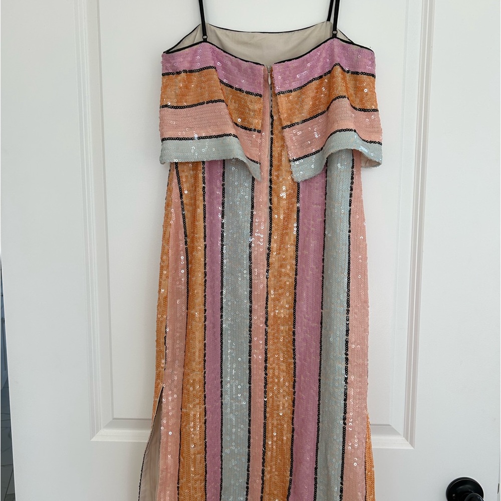 Gianni Bini Halston multi-colored striped print sequin midi dress